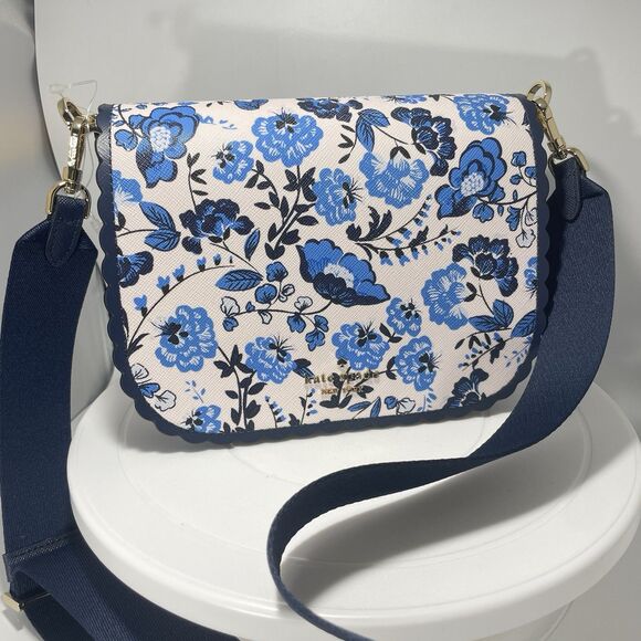 kate spade Handbags - Kate Spade Madison Peacock Floral Printed Saddle Bag Blue Adjustable Strap